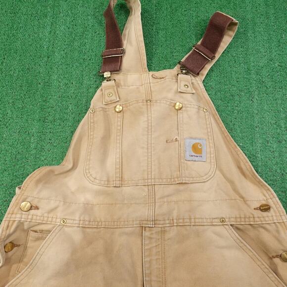 Carhartt Bib Overalls Mens 38x30 Brown Duck Double Knee Workwear Canvas R01 BRN - Picture 2 of 16